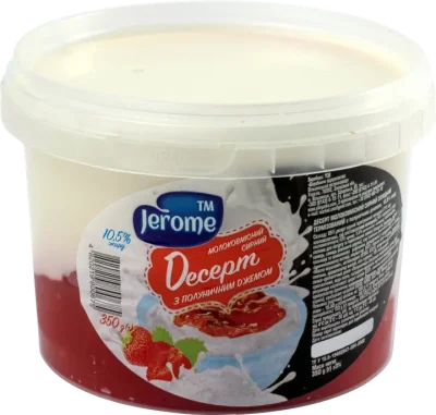 Десерт солодкий сирний з полуничним наповнювачем 10,5% жиру ТМ «Jerome Cheese» 350г