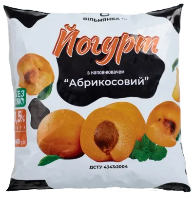 Йогурт з наповнювачем «Абрикосовий» 1,5% ТМ «Вільнянка» 400г