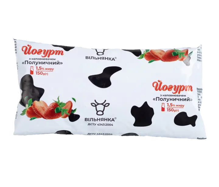 Йогурт з наповнювачем «Полуничний» 1,5% ТМ «Вільнянка» 150г