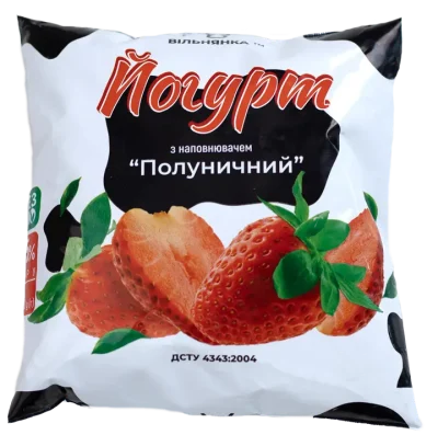 Йогурт з наповнювачем «Полуничний» 1,5% ТМ «Вільнянка» 400г