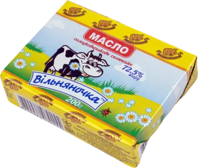 Масло солодковершкове «Селянське» 72,5% жиру ТМ «Вільняночка» 200г