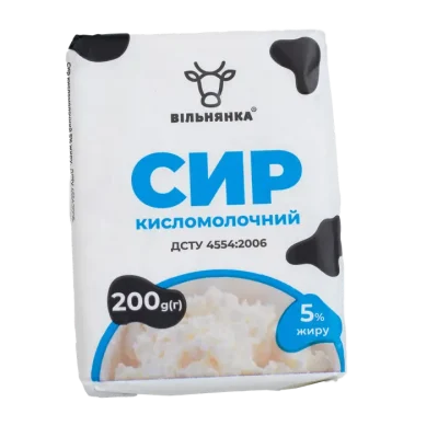 Сир кисломолочний 5% жиру ТМ «Вільнянка» 200г