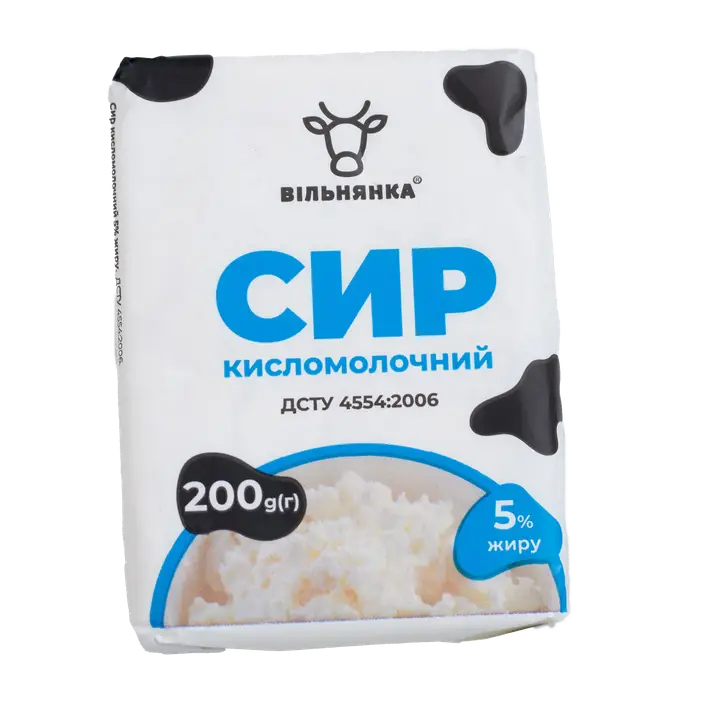 Сир кисломолочний 5% жиру ТМ «Вільнянка» 200г