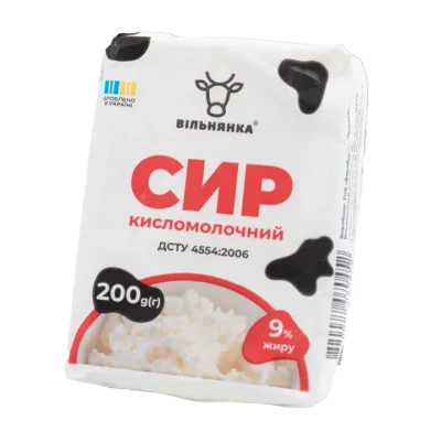 Сир кисломолочний 9% жиру ТМ «Вільнянка» 200г