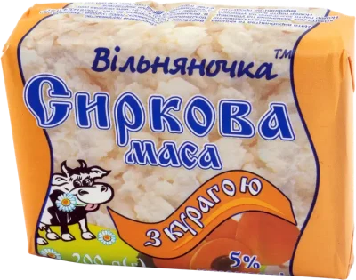 Сиркова маса солодка з курагою 5% жиру ТМ «Вільняночка» 200г